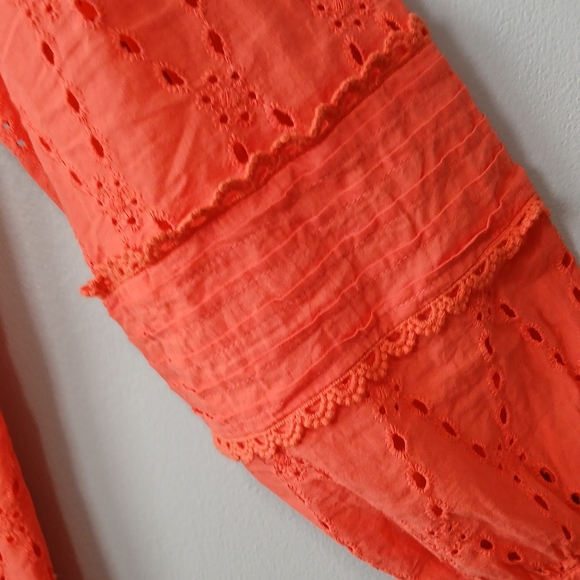 Orange Eyelet Button-down Dress Size Medium Cottagecore Boho Fairy Festival - Picture 3 of 6